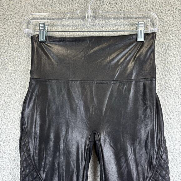 Spanx Faux Leather Leggings Medium Quilted Moto Liquid Look High Rise Shaping - Picture 3 of 13